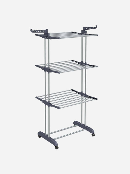 Étendoir à linge haut pliable 4 niveaux avec roulettes