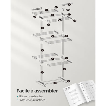 Étendoir à linge haut pliable 4 niveaux avec roulettes Aeraly