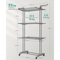 Étendoir à linge haut pliable 4 niveaux avec roulettes Aeraly