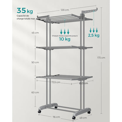 Étendoir à linge haut pliable 4 niveaux avec roulettes Aeraly