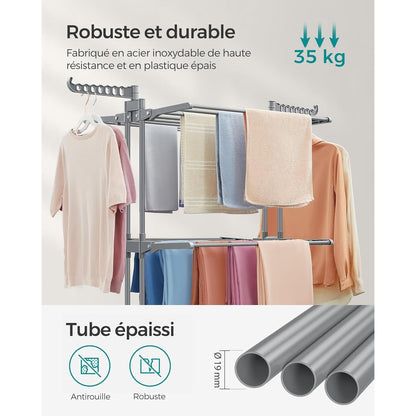 Étendoir à linge haut pliable 4 niveaux avec roulettes Aeraly