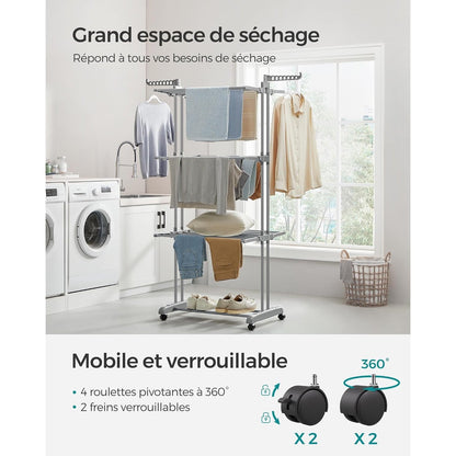 Étendoir à linge haut pliable 4 niveaux avec roulettes Aeraly