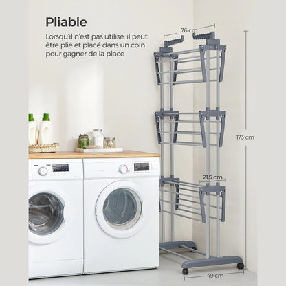 Étendoir à linge haut pliable 4 niveaux avec roulettes Aeraly