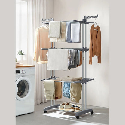 Étendoir à linge haut pliable 4 niveaux avec roulettes Aeraly
