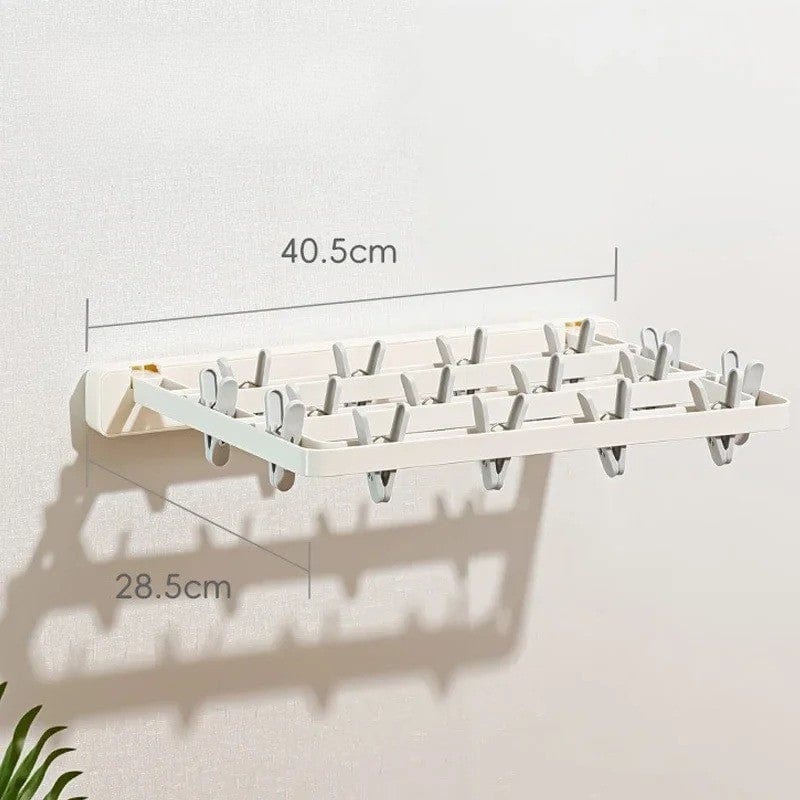 Étendoir à linge Mural pliant avec pinces intégré Blanc (16 pinces)