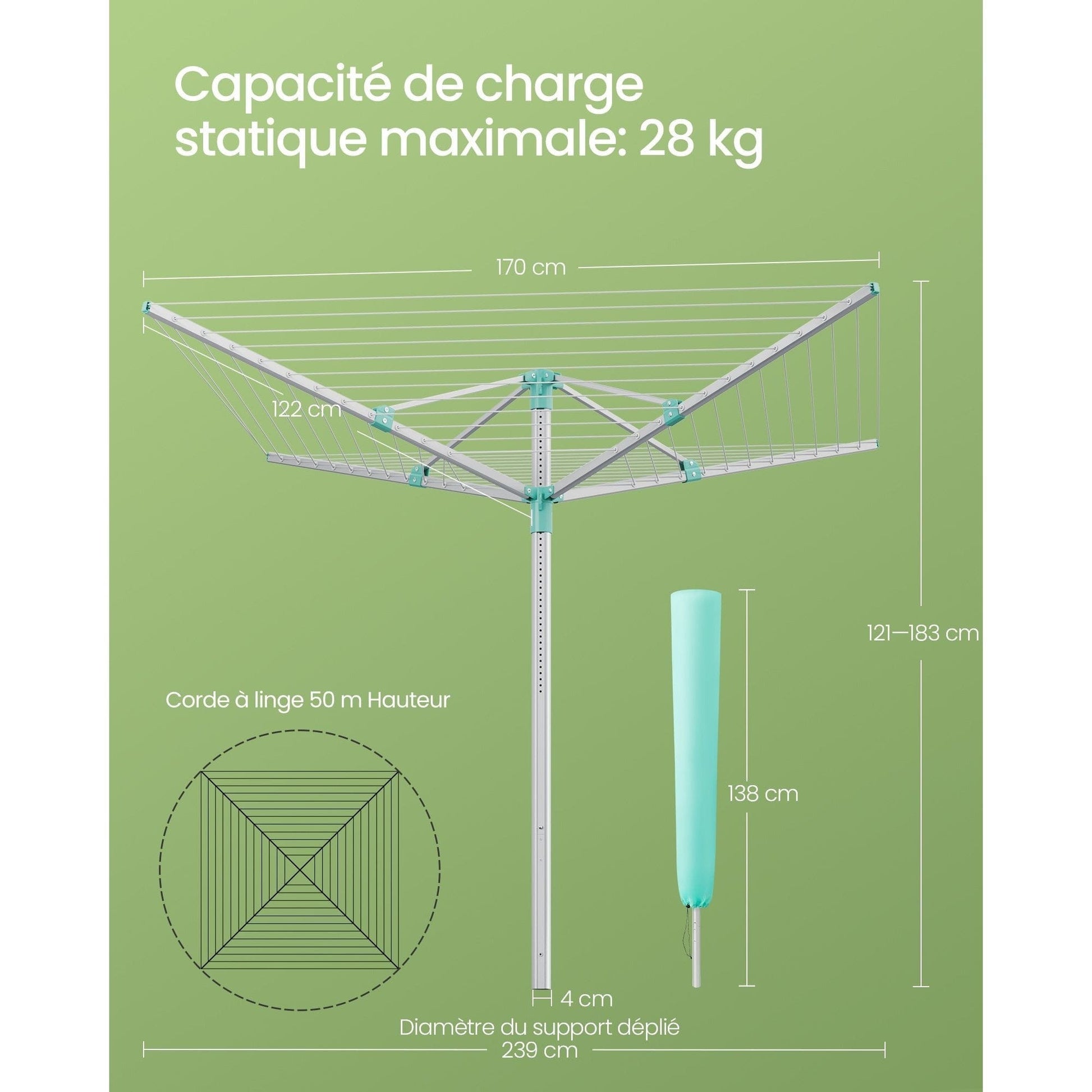 Étendoir à linge parapluie - Prêt à découvrir l'innovation ultime en matière de séchage et de rangement du linge ? Découvrez notre Étendoir à linge parapluie, une solution pratique et efficace pour prendre soin de votre linge au quotidien Vert