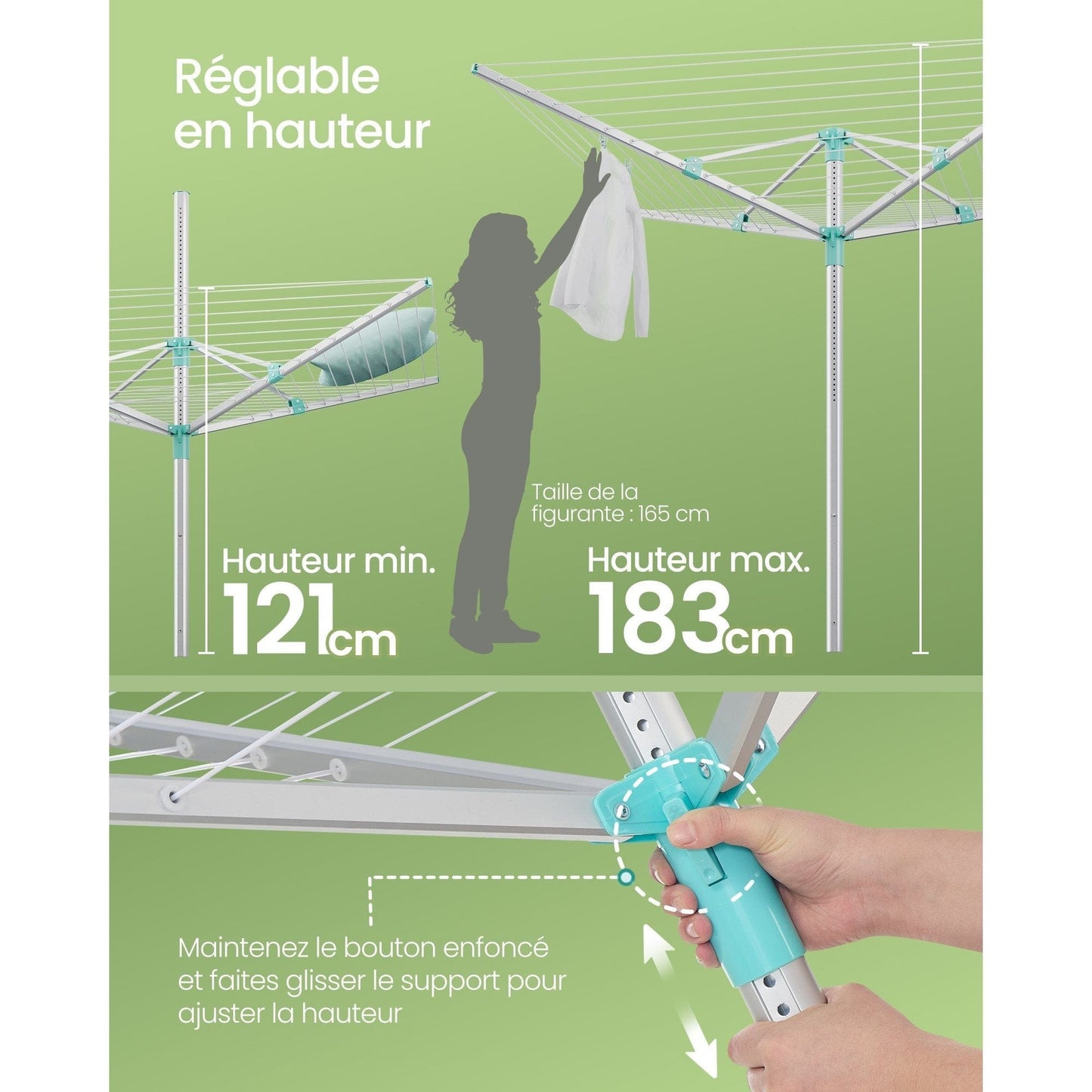 Étendoir à linge parapluie - Prêt à découvrir l'innovation ultime en matière de séchage et de rangement du linge ? Découvrez notre Étendoir à linge parapluie, une solution pratique et efficace pour prendre soin de votre linge au quotidien Vert