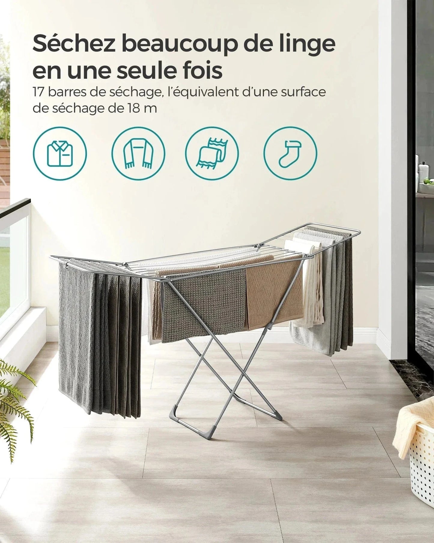 Étendoir à Linge Pliable - Gain de Place et Pratique Gris / france