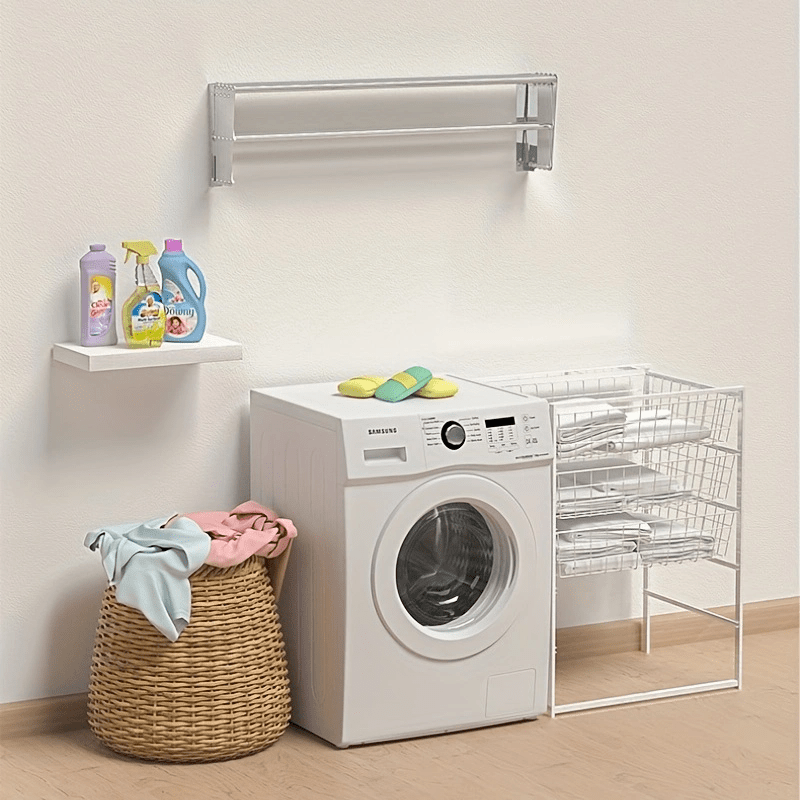 MOD Stainless Steel Clothes Drying Rack For Laundry, Wall Mounted Clothesline, Collapsible Towel Shelf For Laundry, Retractable Laundry Hanging Rack In Bathroom Length 42-80CM