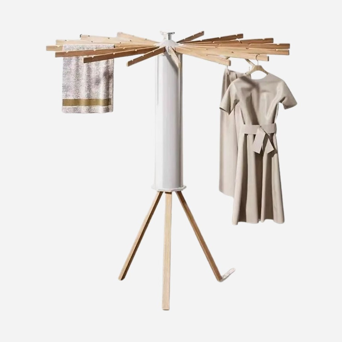 Étendoir à linge trépied pliable 40 kg – Design bois élégant - Aéraly