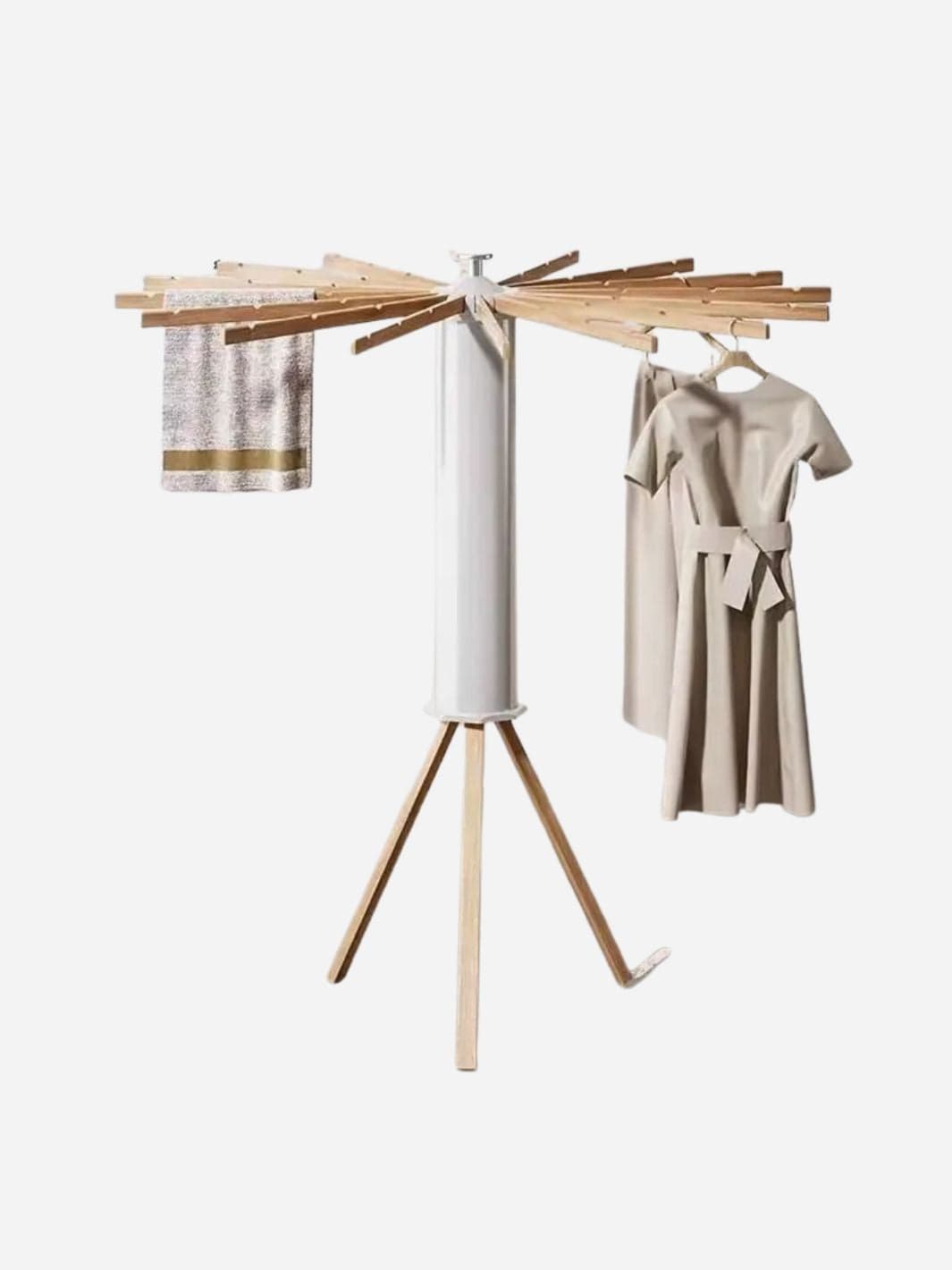 Étendoir à linge trépied pliable 40 kg – Design bois élégant