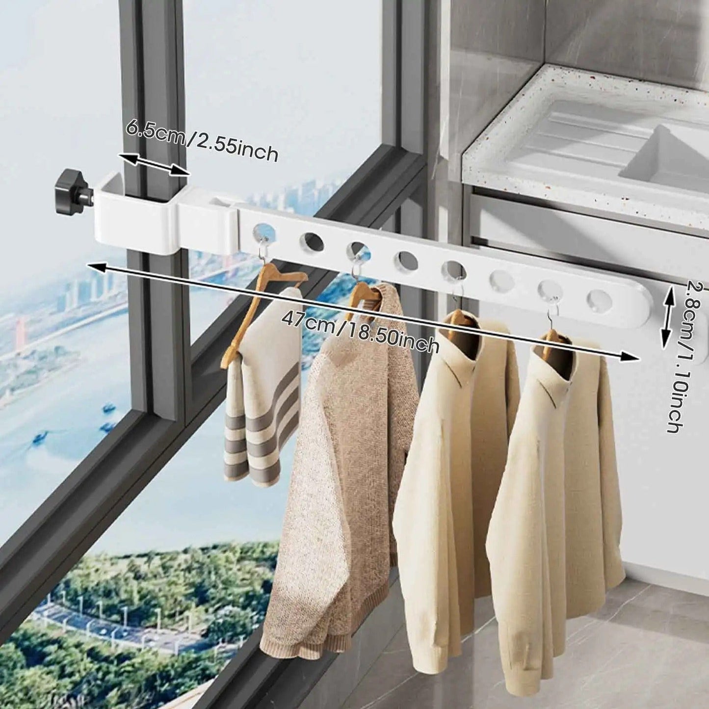 Étendoir de fenêtre & balcon pliable  – Gain de place Blanc