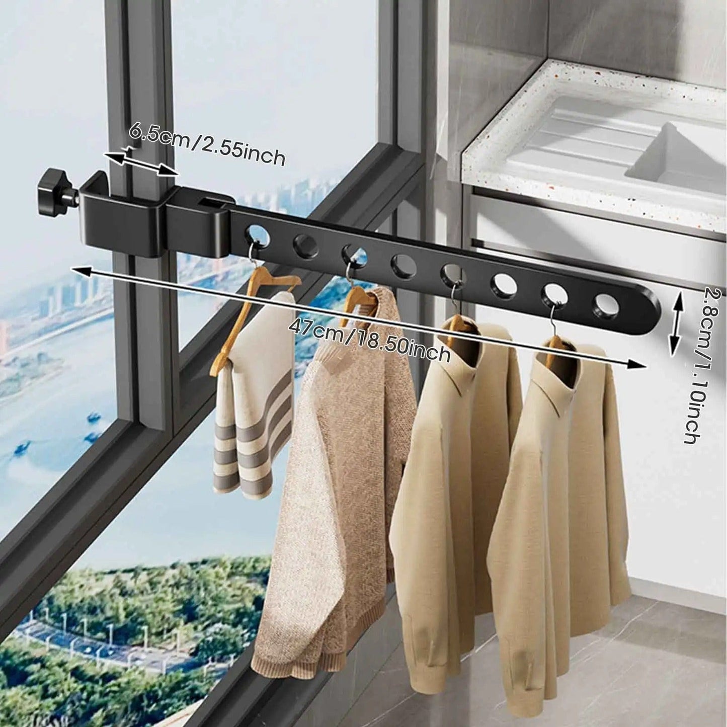 Étendoir de fenêtre & balcon pliable  – Gain de place Noir