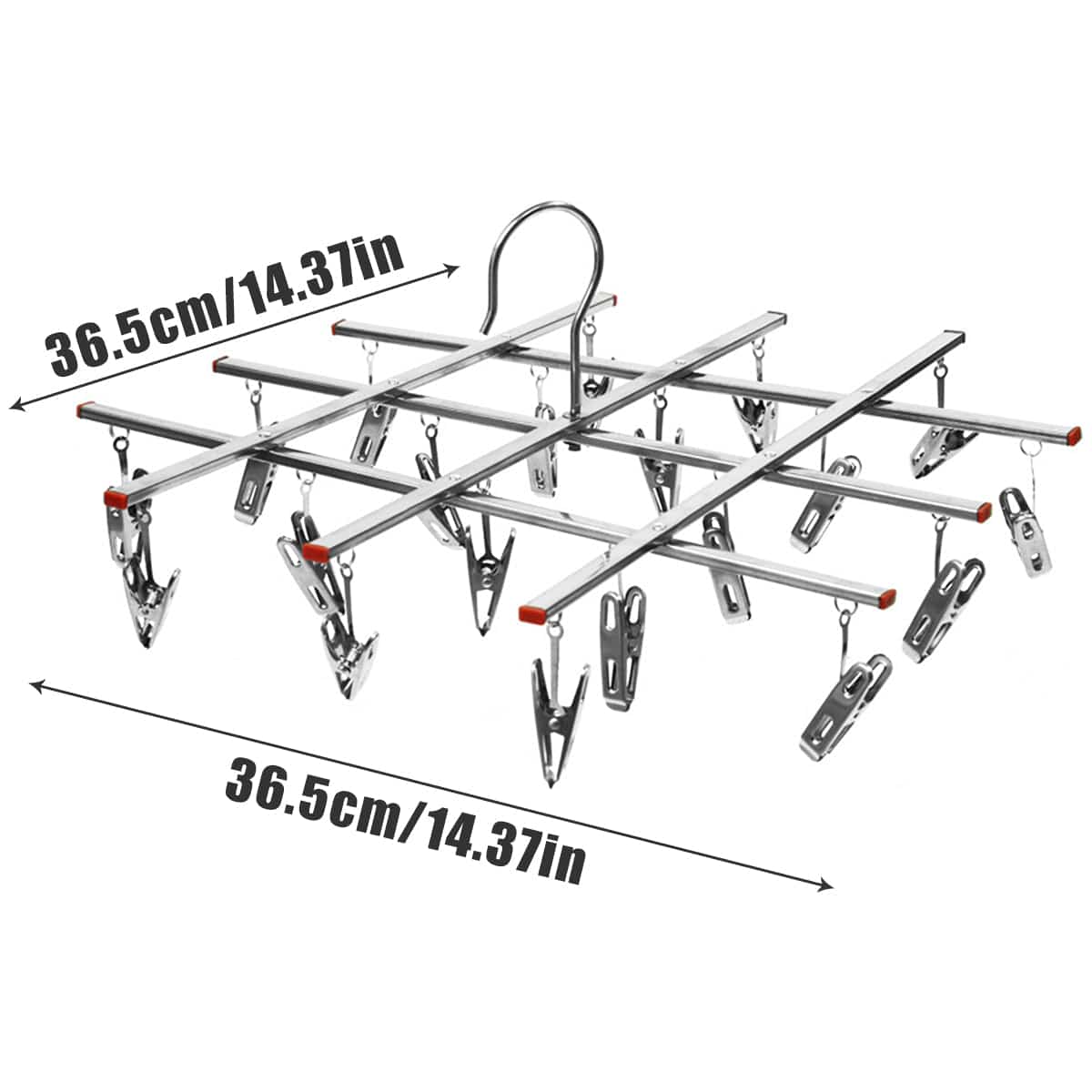 MOD Folding Drying Rack with 35/20 Clips Stainless Steel Windproof Underwear Socks Clip Swivel Hook Hanger Space Saving Drying Rack