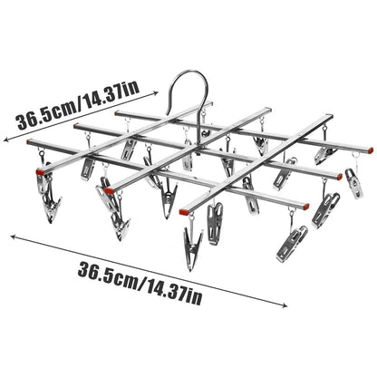 MOD Folding Drying Rack with 35/20 Clips Stainless Steel Windproof Underwear Socks Clip Swivel Hook Hanger Space Saving Drying Rack