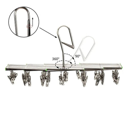 MOD Folding Drying Rack with 35/20 Clips Stainless Steel Windproof Underwear Socks Clip Swivel Hook Hanger Space Saving Drying Rack