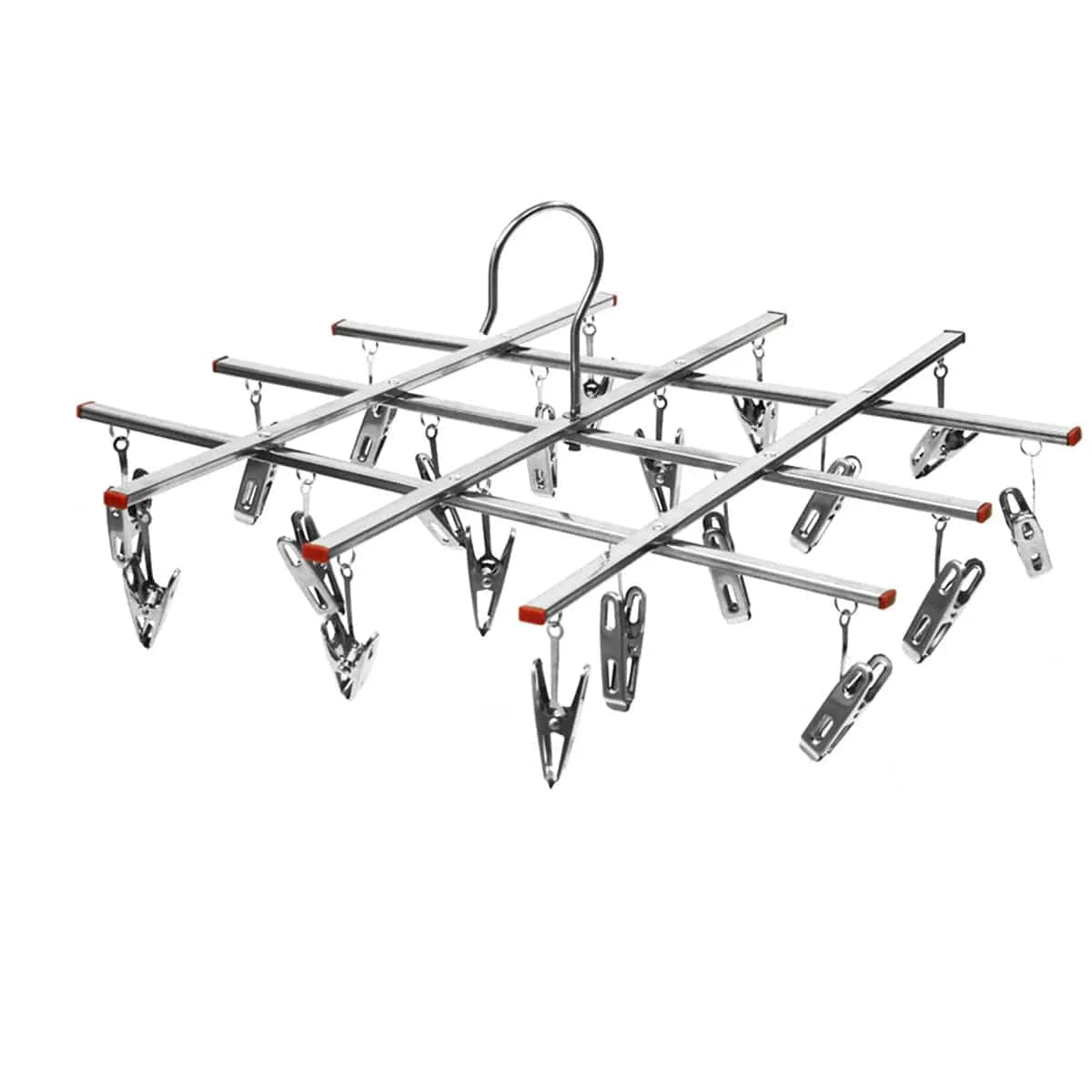 MOD Folding Drying Rack with 35/20 Clips Stainless Steel Windproof Underwear Socks Clip Swivel Hook Hanger Space Saving Drying Rack 20 Cilps