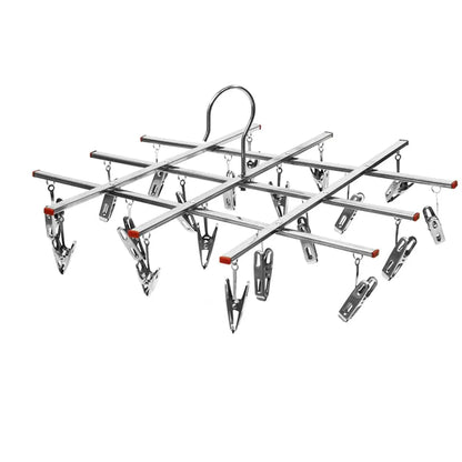MOD Folding Drying Rack with 35/20 Clips Stainless Steel Windproof Underwear Socks Clip Swivel Hook Hanger Space Saving Drying Rack 20 Cilps