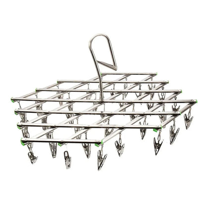 MOD Folding Drying Rack with 35/20 Clips Stainless Steel Windproof Underwear Socks Clip Swivel Hook Hanger Space Saving Drying Rack 35 Cilps