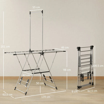 Etendoir linge vertical pliable ailes ajustables - Séchage efficace Argent