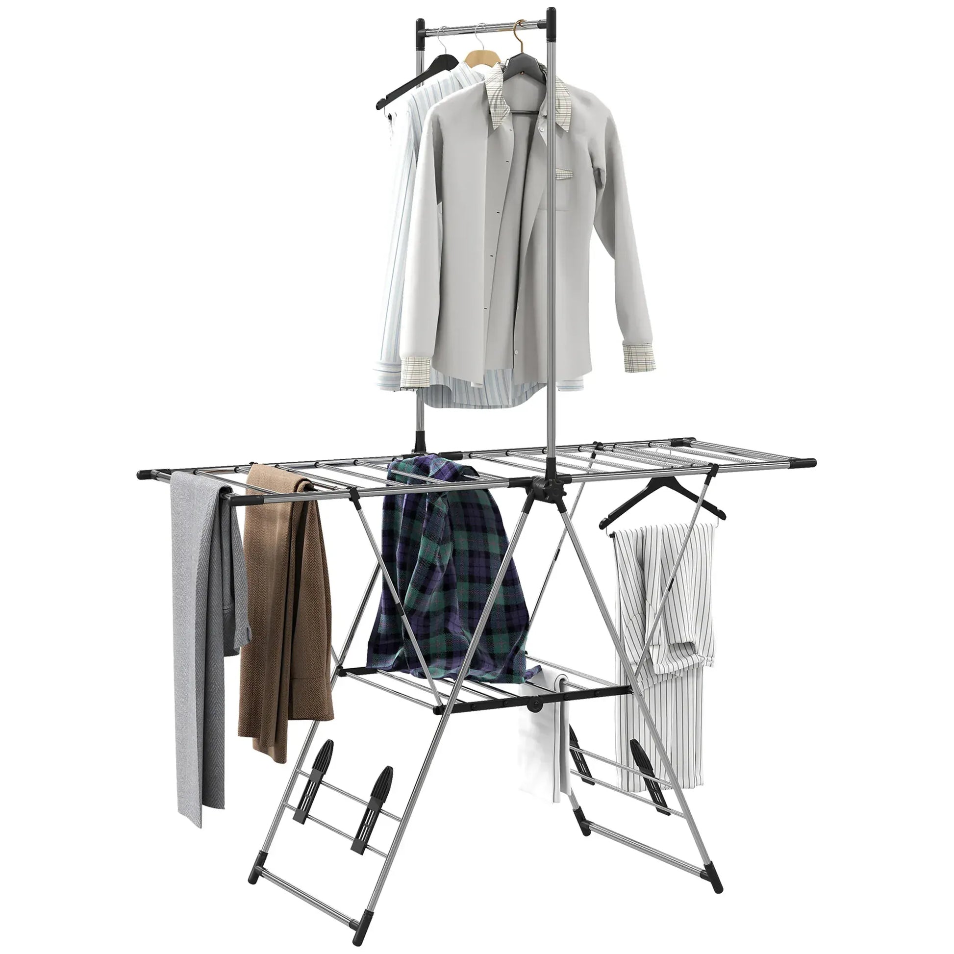 Etendoir linge vertical pliable ailes ajustables - Séchage efficace Argent