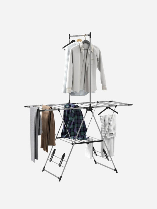 Etendoir linge vertical pliable ailes ajustables - Séchage efficace Argent