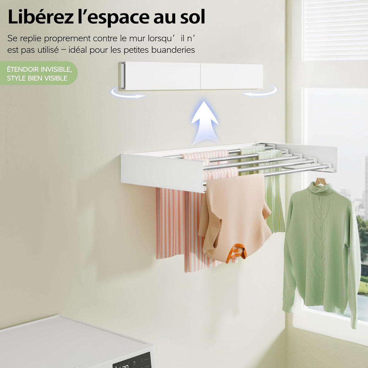 Étendoir mural rabattable en acier inoxydable - Aeraly