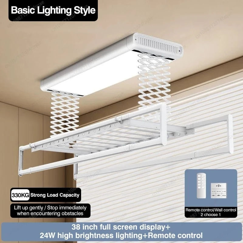 Étendoir plafond - électrique avec télécommande et stérilisation UV Blanc-Basic