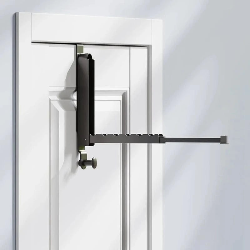 MOD Folding Clothes Drying Rack, Aluminum Alloy Over The Door Hanger With Retractable Rod, Foldable Portable For Bathroom Promotion BlackGray