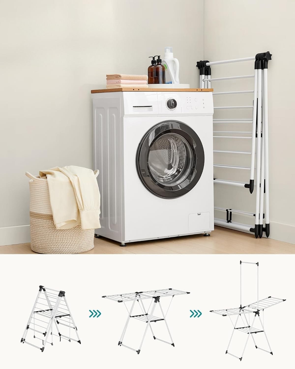 Étendoir sèche-linge pliable à 2 niveaux – gain de place et robustesse