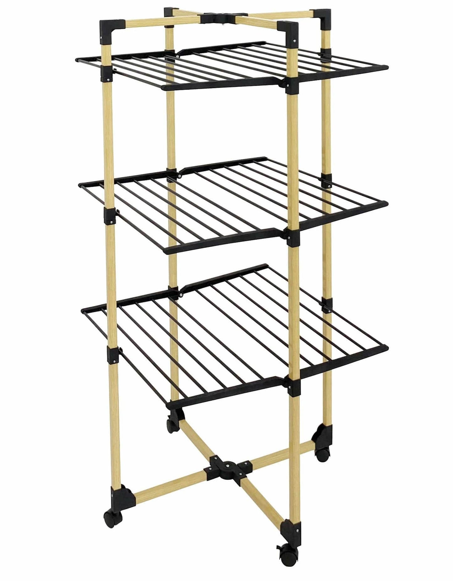 Étendoir tour pliable 3 niveaux – 30 m d’étendage compact et design Bois