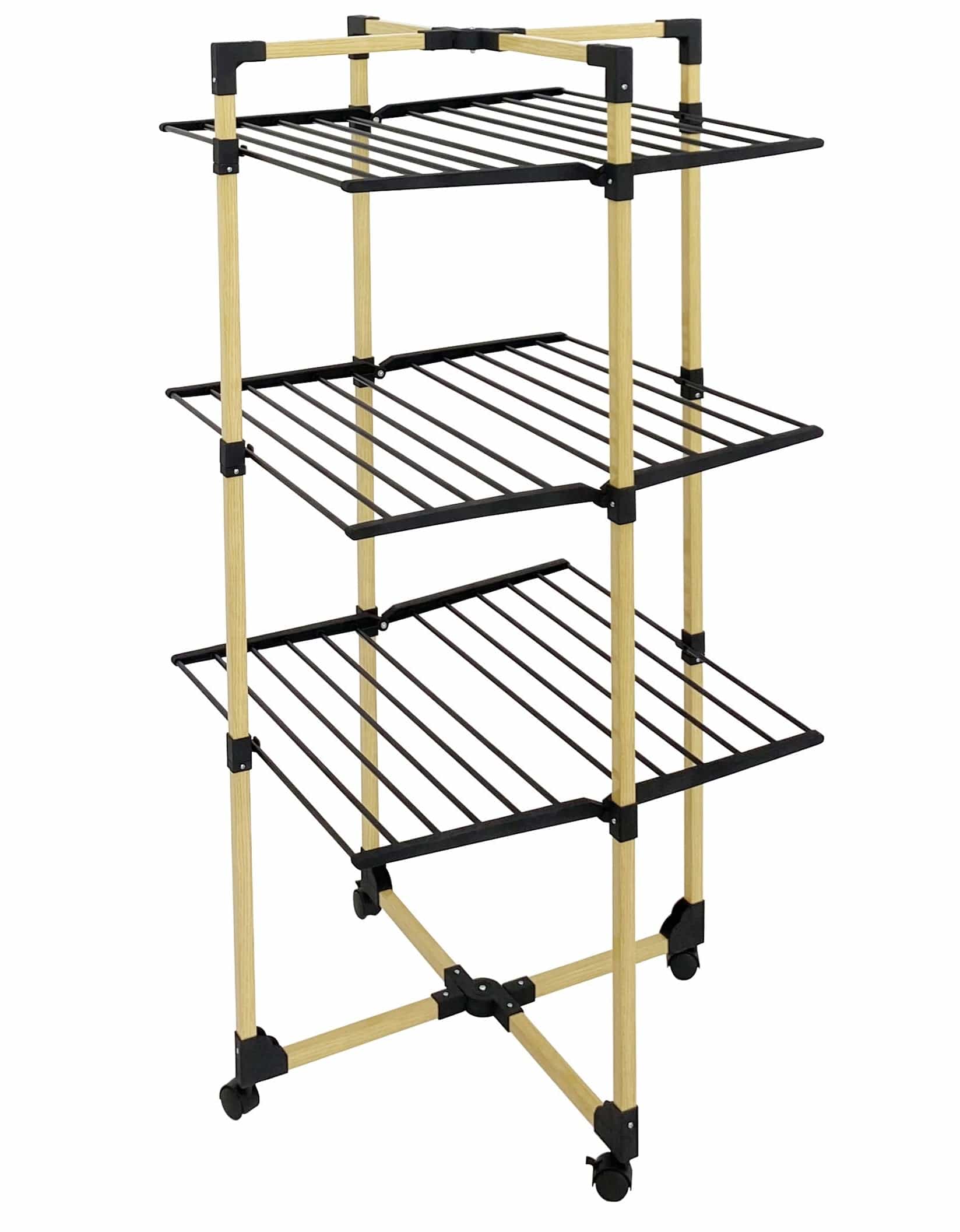 Étendoir tour pliable 3 niveaux – 30 m d’étendage compact et design Bois