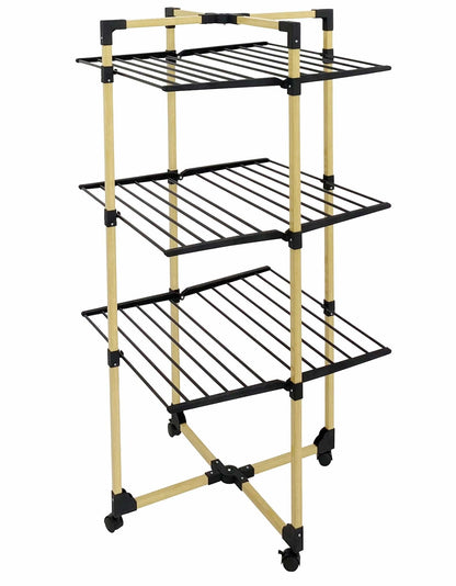 Étendoir tour pliable 3 niveaux – 30 m d’étendage compact et design Bois