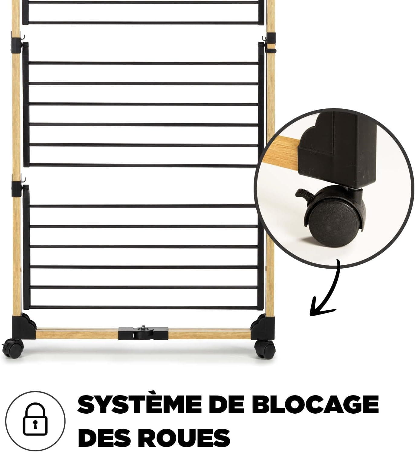 Étendoir tour pliable 3 niveaux – 30 m d’étendage compact et design Bois