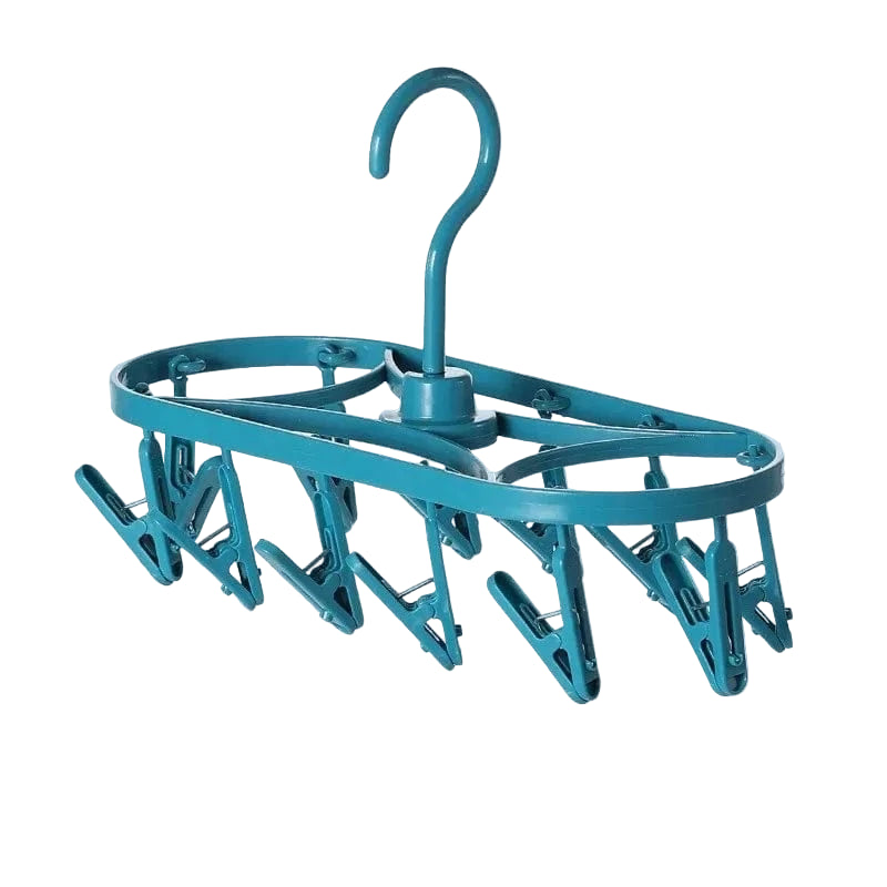 MOD Plastic Foldable Clothesline Baby Underwear Socks Drying Rack Windproof Children's Clothing Support Home Goods Laundry Hanger 12 clips-Blue