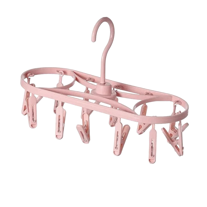 MOD Plastic Foldable Clothesline Baby Underwear Socks Drying Rack Windproof Children's Clothing Support Home Goods Laundry Hanger 12 clips-pink