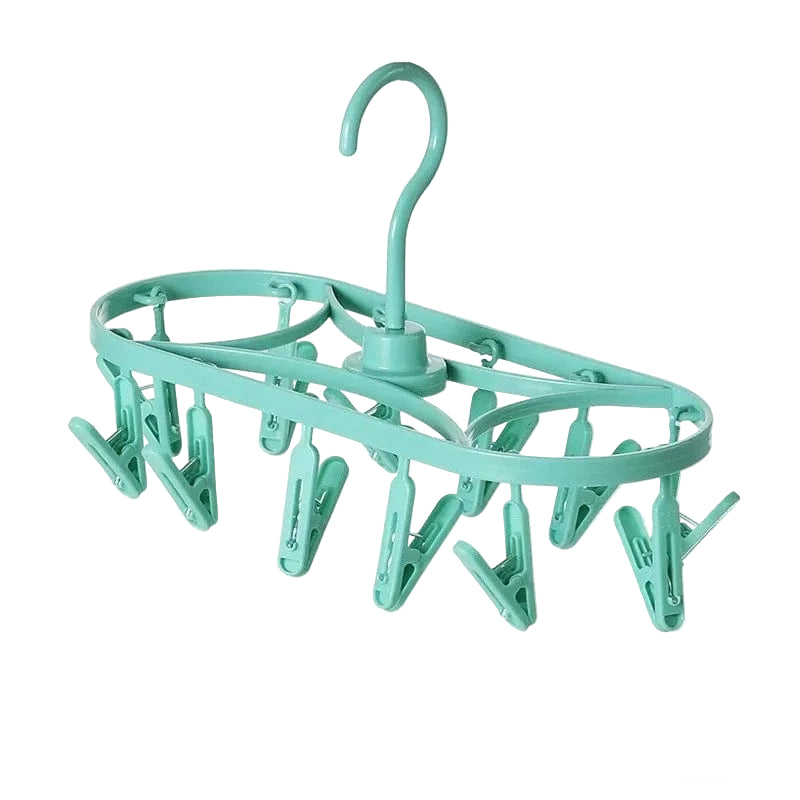 MOD Plastic Foldable Clothesline Baby Underwear Socks Drying Rack Windproof Children's Clothing Support Home Goods Laundry Hanger 12 clips-Green
