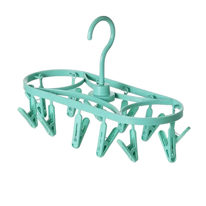 MOD Plastic Foldable Clothesline Baby Underwear Socks Drying Rack Windproof Children's Clothing Support Home Goods Laundry Hanger 12 clips-Green