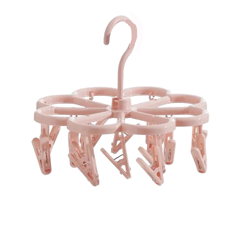MOD Plastic Foldable Clothesline Baby Underwear Socks Drying Rack Windproof Children's Clothing Support Home Goods Laundry Hanger 16 clips-pink