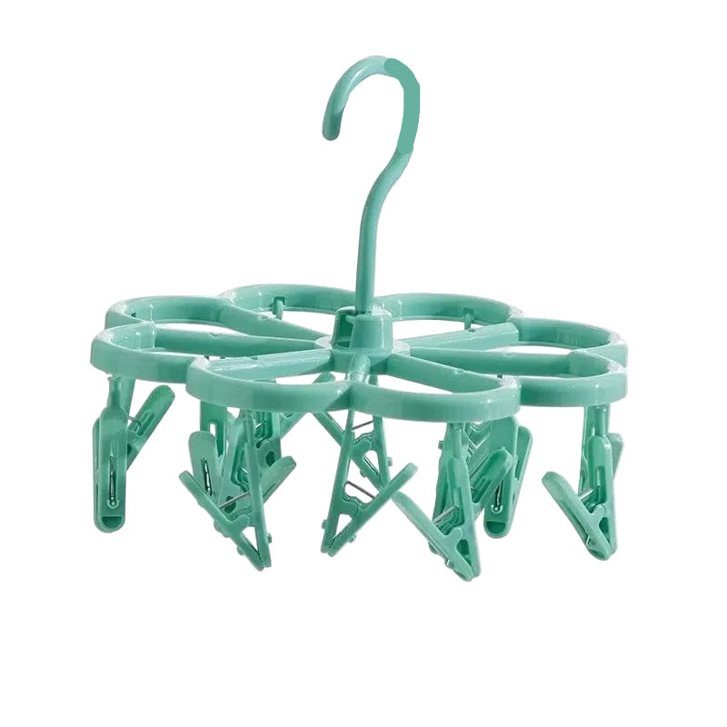 MOD Plastic Foldable Clothesline Baby Underwear Socks Drying Rack Windproof Children's Clothing Support Home Goods Laundry Hanger 16 clips-Green