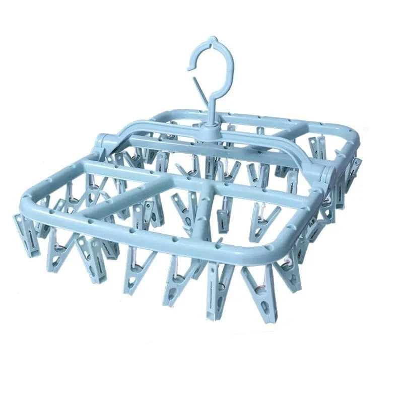 MOD Plastic Foldable Clothesline Baby Underwear Socks Drying Rack Windproof Children's Clothing Support Home Goods Laundry Hanger 44 clip-Blue