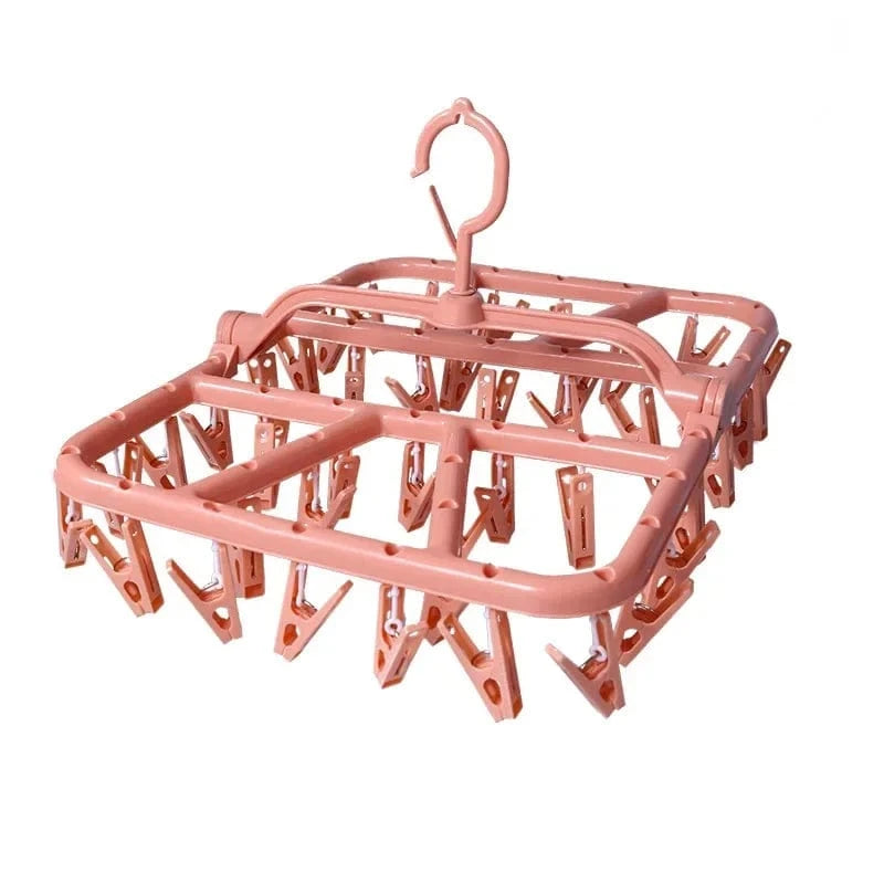 MOD Plastic Foldable Clothesline Baby Underwear Socks Drying Rack Windproof Children's Clothing Support Home Goods Laundry Hanger 44 clip-pink
