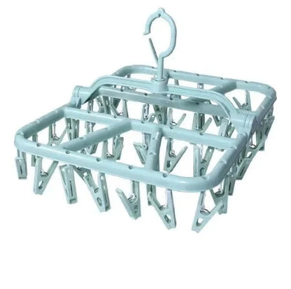 MOD Plastic Foldable Clothesline Baby Underwear Socks Drying Rack Windproof Children's Clothing Support Home Goods Laundry Hanger 44 clip-Green