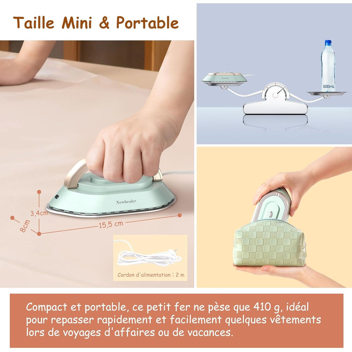 Fer à repasser de voyage – Mini fer portable double tension - Aéraly