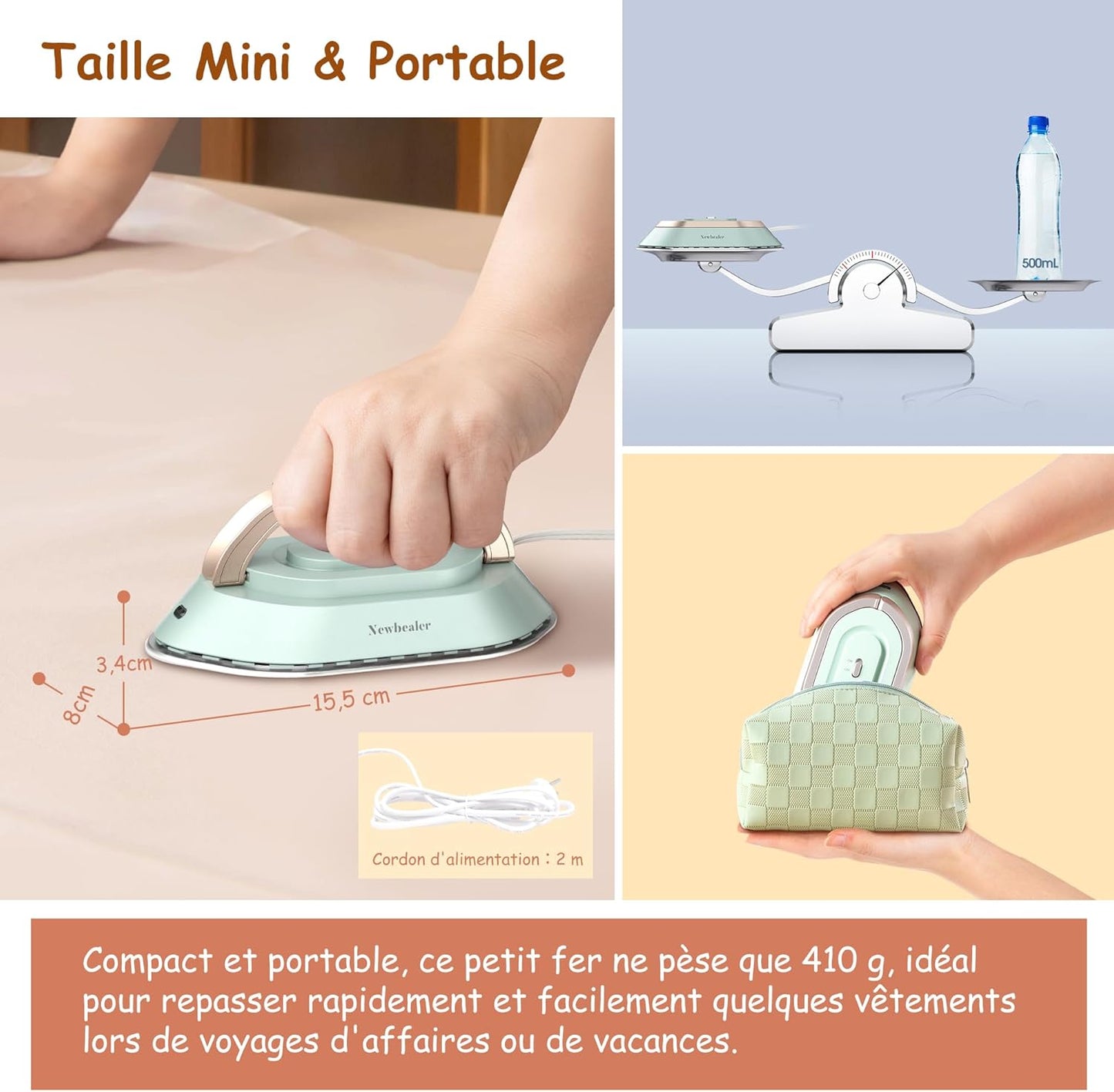 Fer à repasser de voyage – Mini fer portable double tension