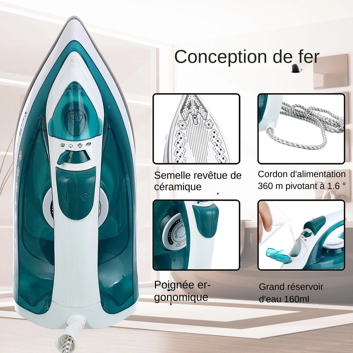 Fer à vapeur électrique 1600W – Compact et efficace - Aeraly