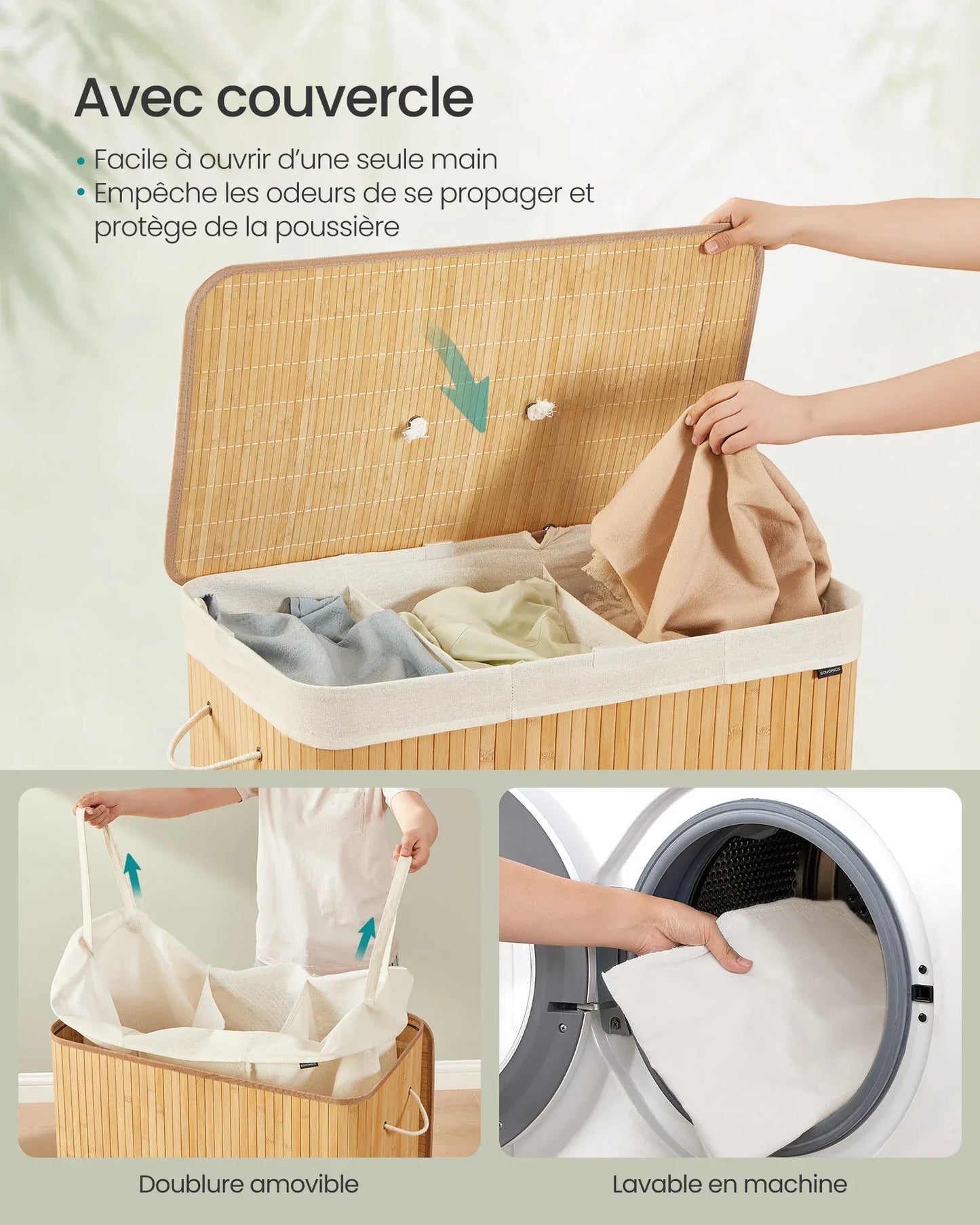 Grand panier à linge - Panier à linge avec couvercle pour un rangement facile et pratique 170 L / Bois