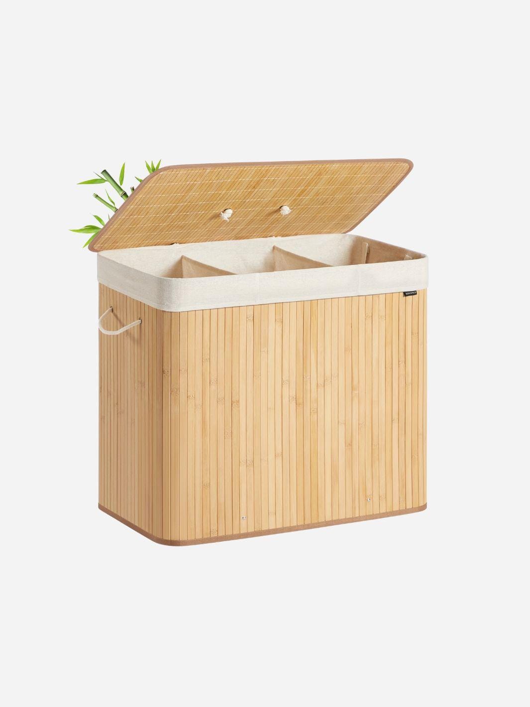 Grand panier à linge - Panier à linge avec couvercle pour un rangement facile et pratique 170 L / Bois
