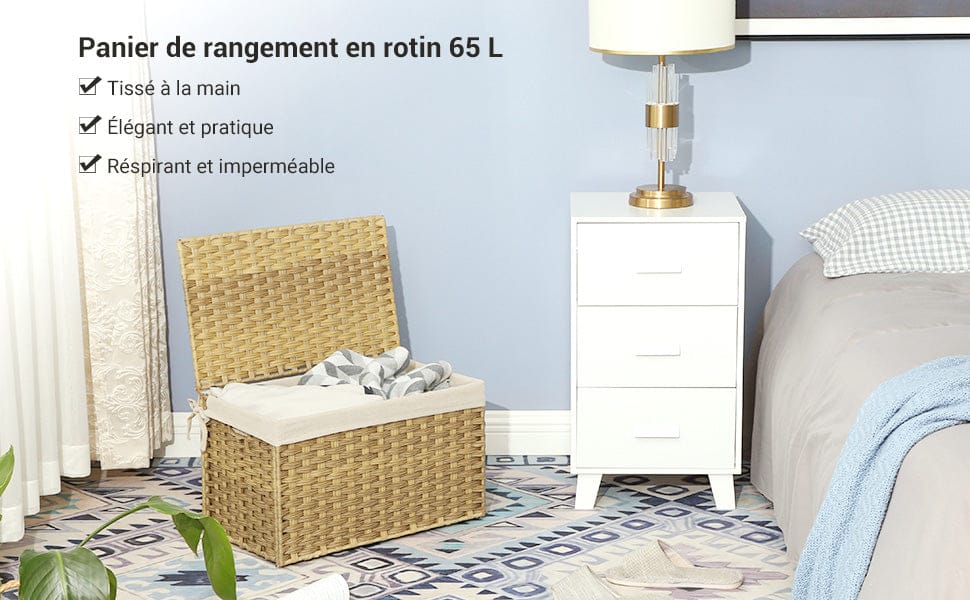 Grand panier en rotin tressé avec doublure amovible Rotin