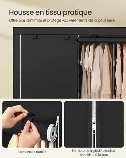 Grande penderie tissu noire avec 5 tringles et étagères Noir
